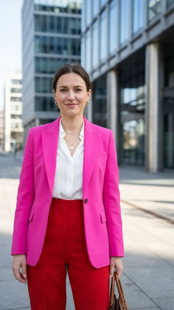 2. Pink Blazer + Red Trousers
