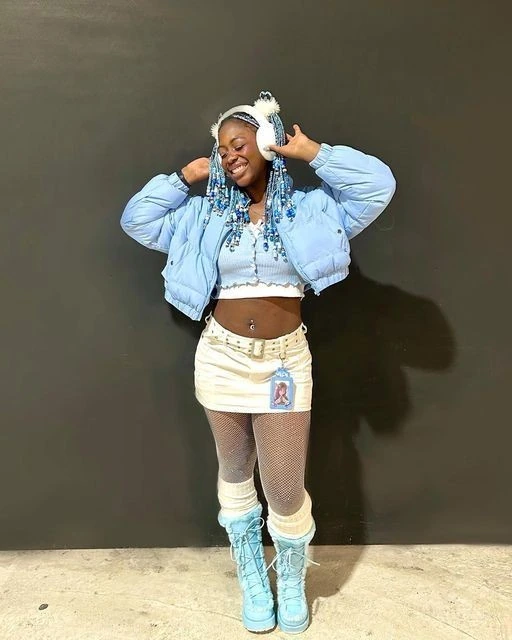 Baby Blue Puffer Jacket with Crop Top
