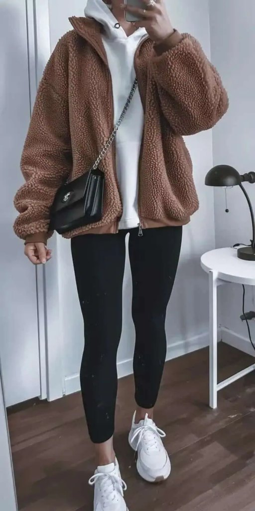 Cozy Teddy Jacket with Classic Black Leggings

