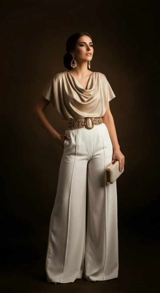 Palazzo Pants and Draped Top
