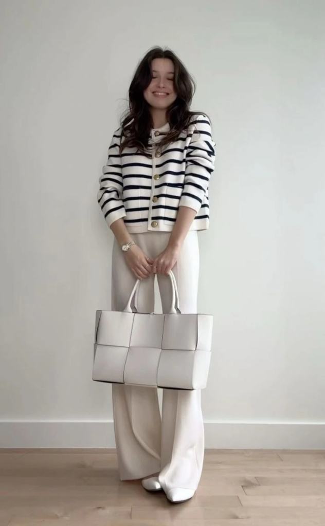 Striped Blazer with Cream Trousers
