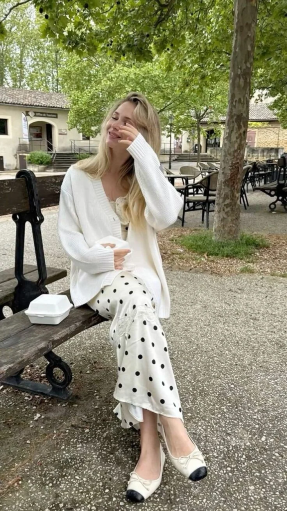 Classic Polka Dots with Cream Cardigan
