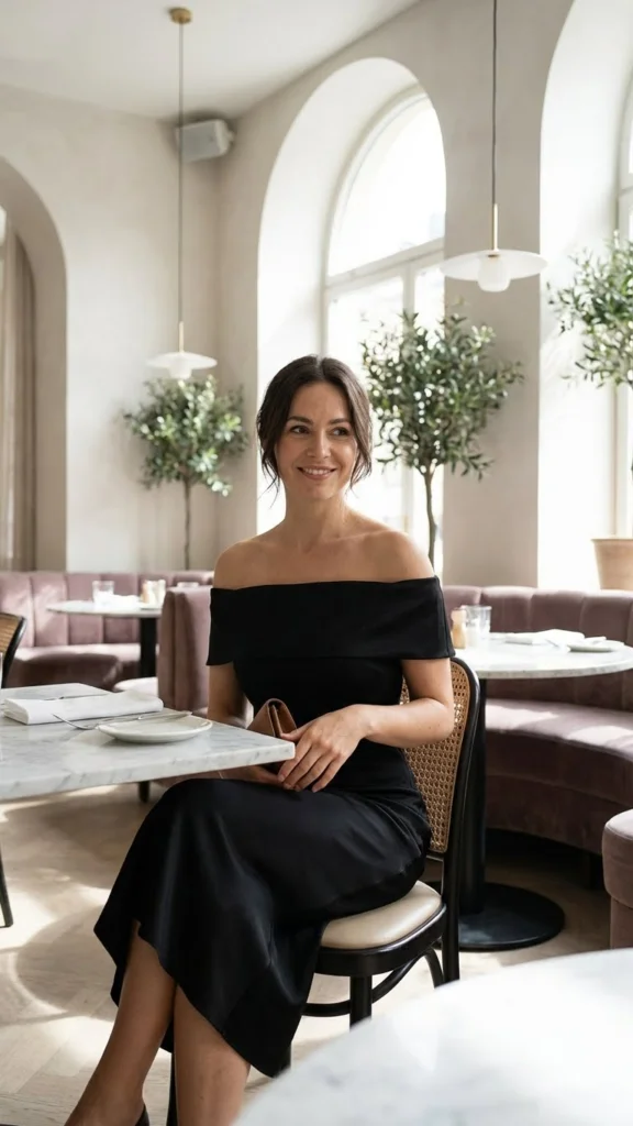 2. Black Off-the-Shoulder Midi Dress
