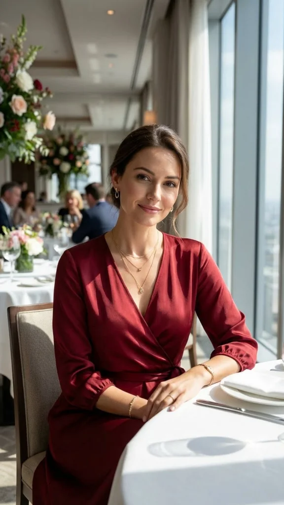 15. Elegant Wrap Dress + Dainty Jewelry
