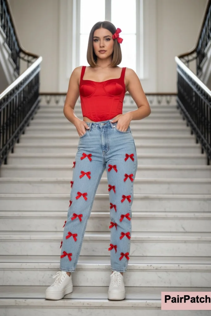 2. Denim & Red Bows Obsession 
