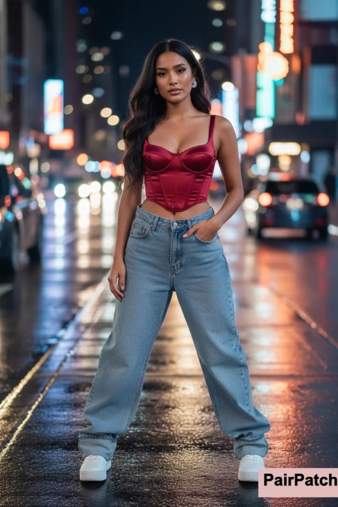 4. Red Corset & Baggy Jeans
