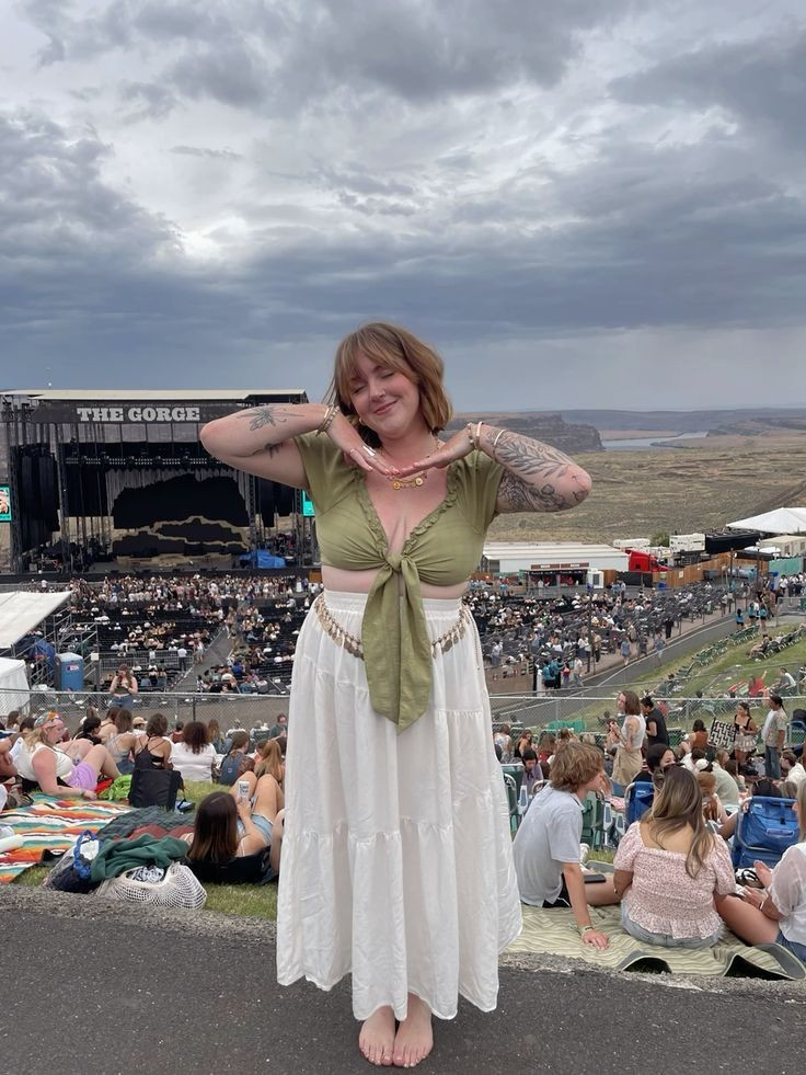 Olive Tie-Top and White Maxi Skirt