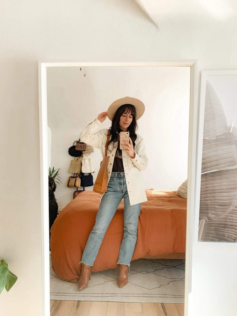 Cream Jacket and Wide-Brim Hat
