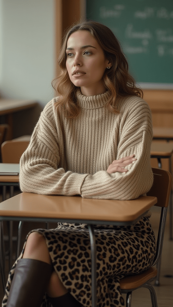 Midi Skirt and Chunky Sweater