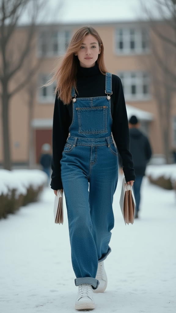 Jumpsuit and Turtleneck Layering