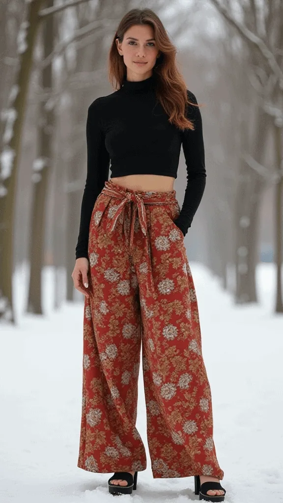 Crop Top and High-Waisted Palazzo Pants
