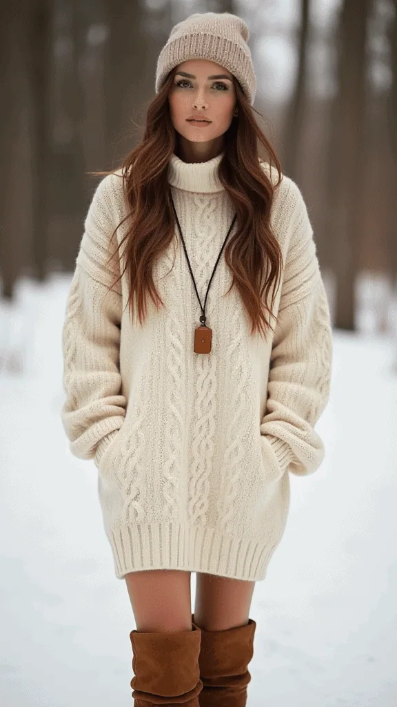 Oversized Sweater Dress and Knee-High Boots

