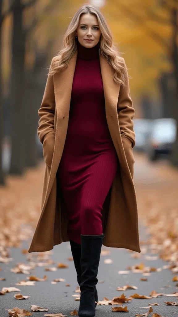 Turtleneck Dress and Knee-High Boots