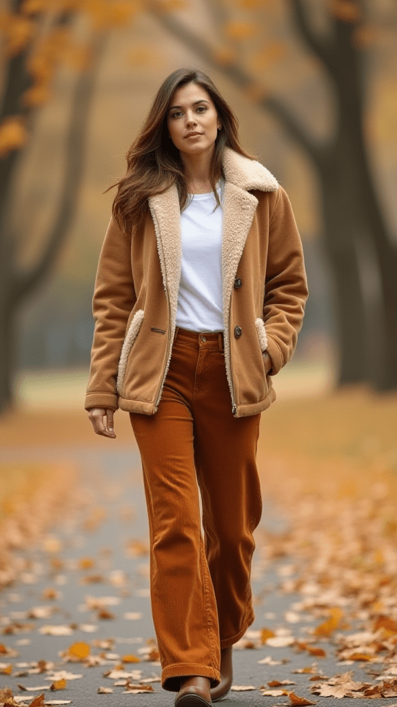 Shearling Jacket and Corduroy Pants