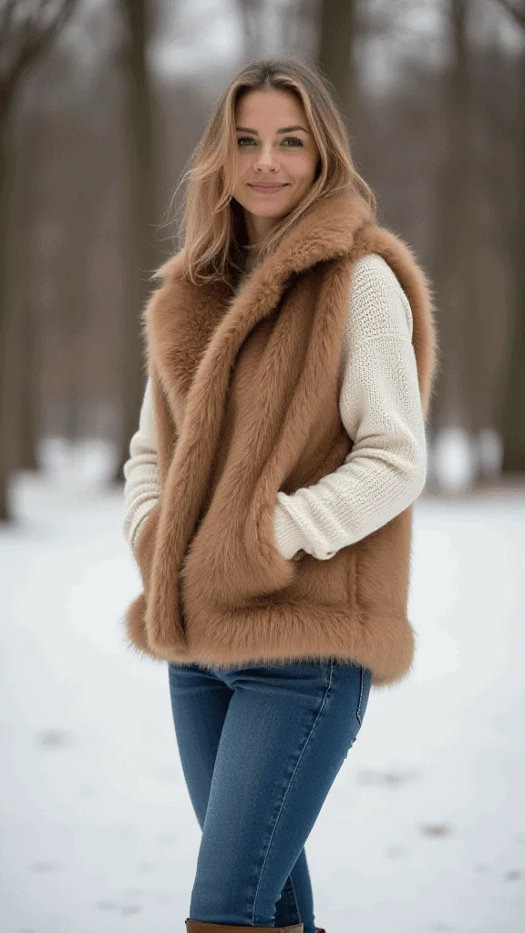 Faux Fur Vest and Skinny Jeans
