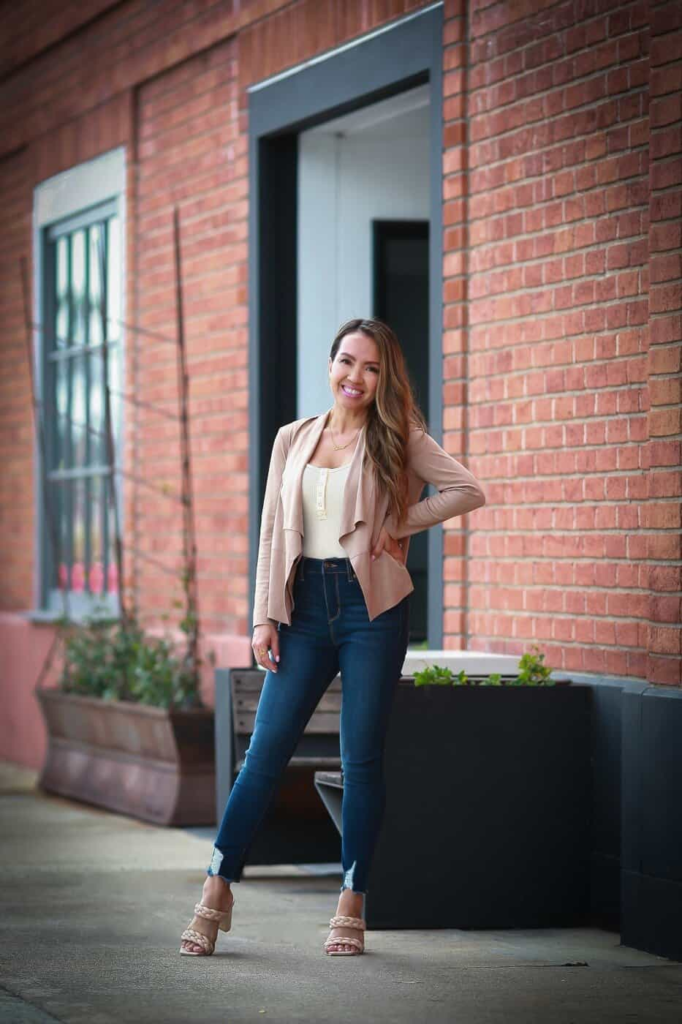 Blush Blazer and Denim Duo
