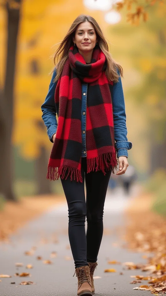 Blanket Scarf and Denim Jacket
