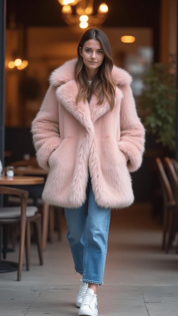 Faux Fur Coat and Jeans
