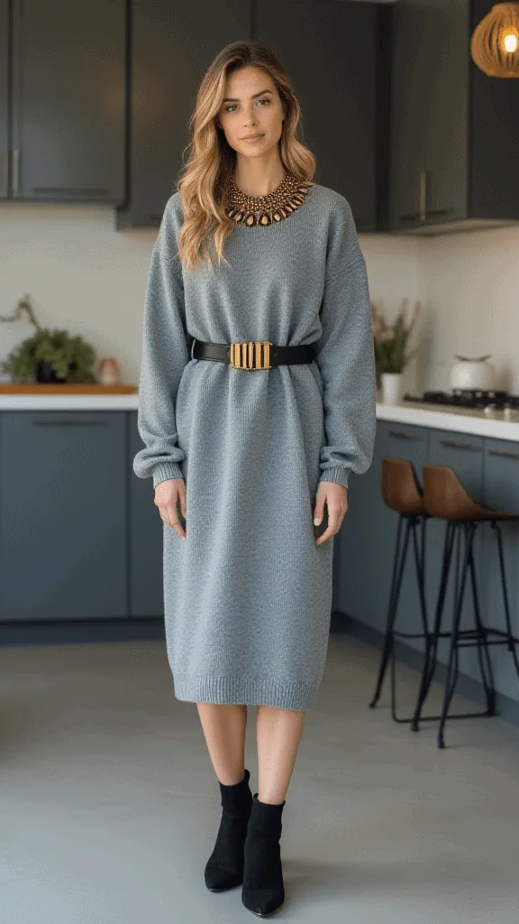 Sweater Dress and Statement Necklace
