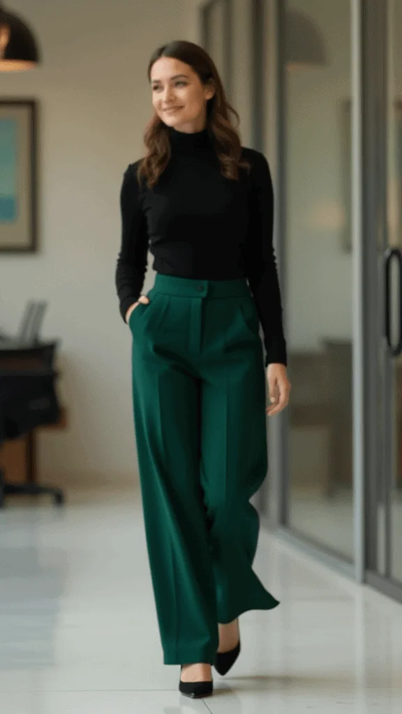 Wide-Leg Trousers and Fitted Turtleneck
