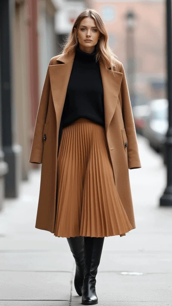 3. Midi Skirt and Knee-High Boots