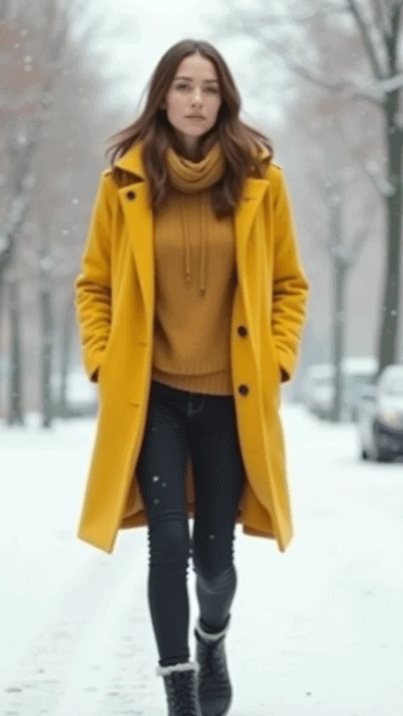 6. Colorful Coat and Monochrome Outfit