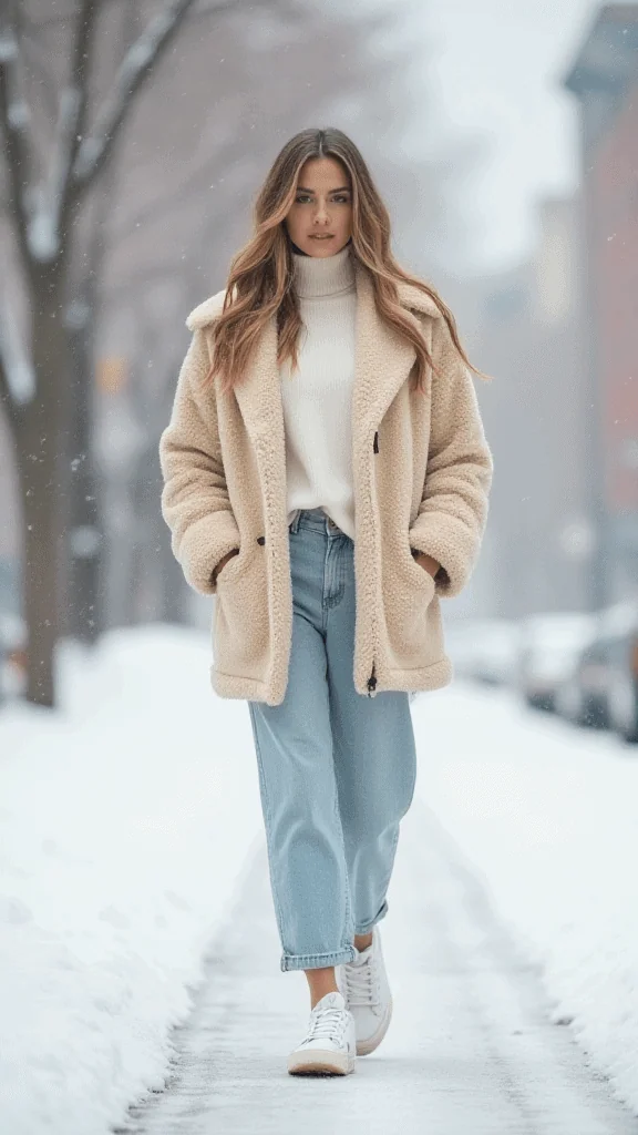 Sherpa Jacket and Mom Jeans