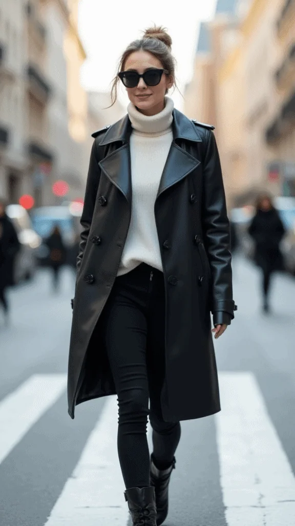 10. Leather Trench and Turtleneck