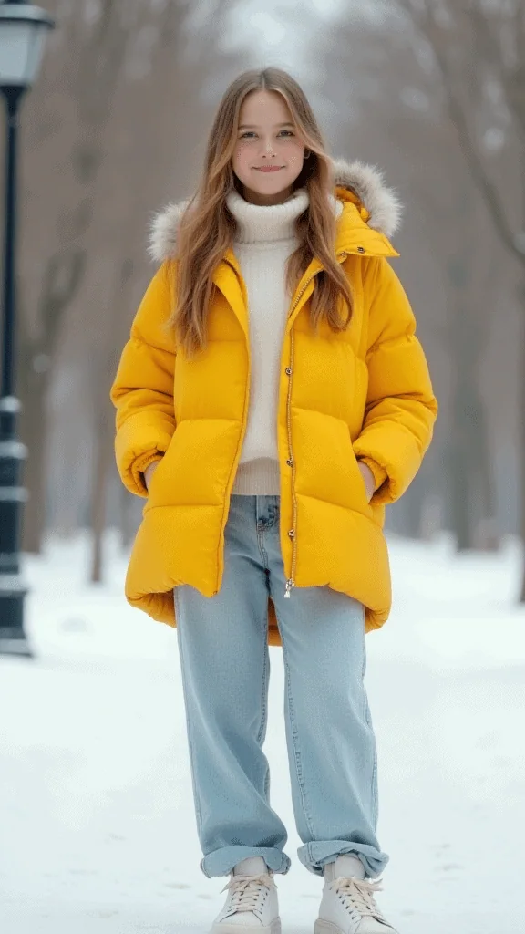 Colourful Puffer Jacket and Mom Jeans