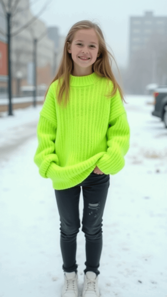 Neon Knit and Black Jeans

