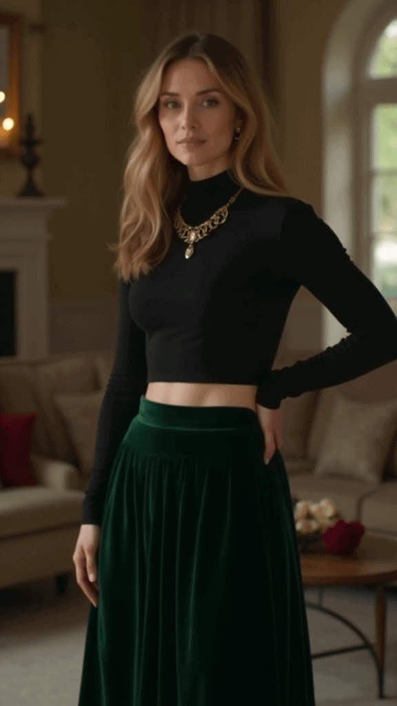 Velvet Maxi Skirt with Crop Top
