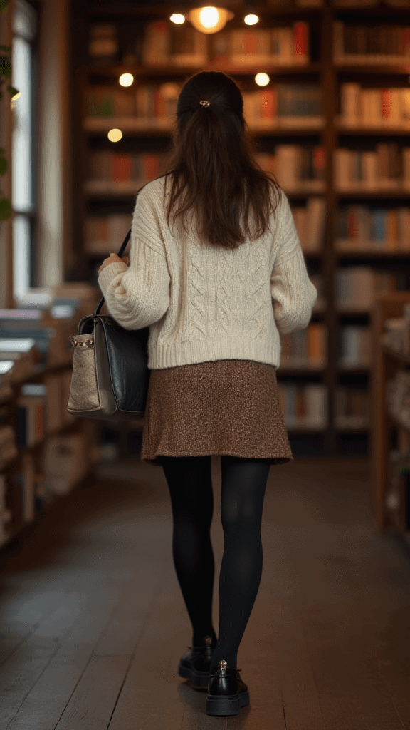 Tweed Skirt with Cable Knit Sweater