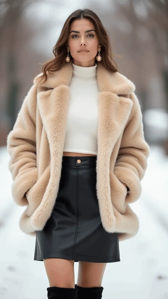 Leather Mini and Faux Fur Coat
