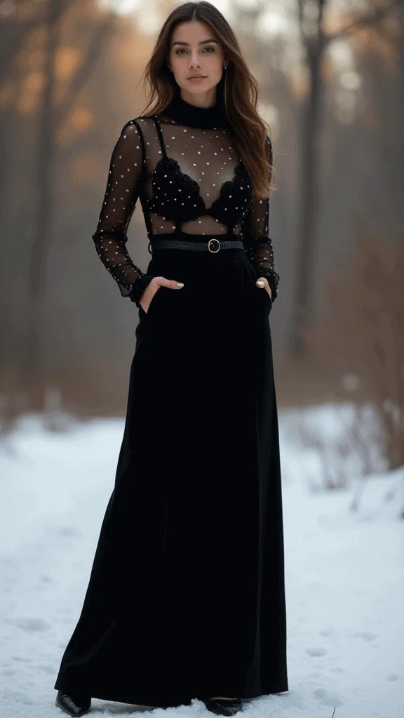 Sheer Polka Dot Bodysuit and Trousers
