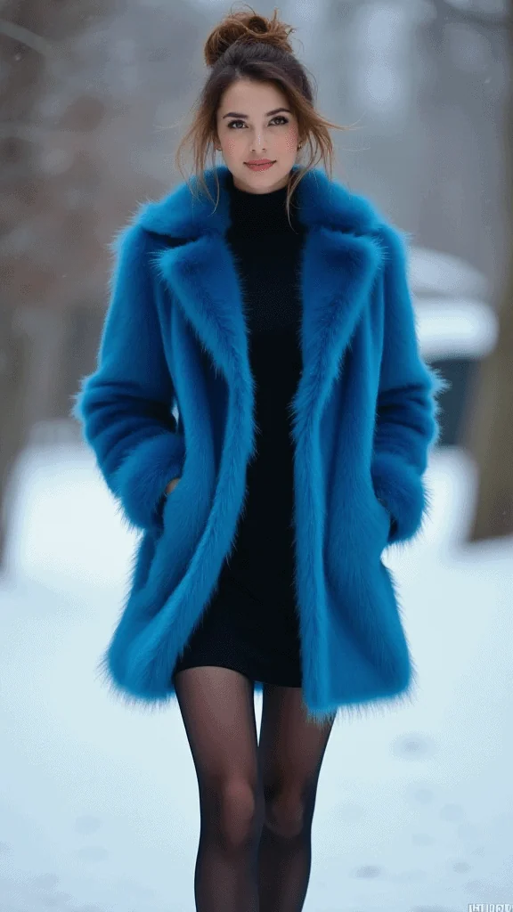 Colourful Faux Fur Coat and LBD
