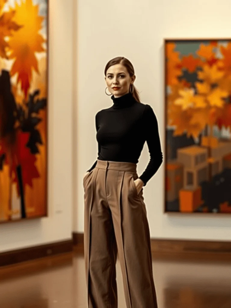 12. Turtleneck and High-Waisted Trousers