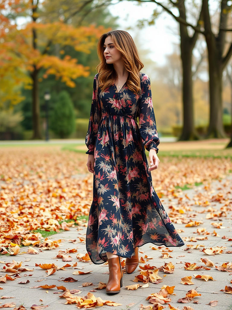 1. Flowy Maxi Dress and Ankle Boots
