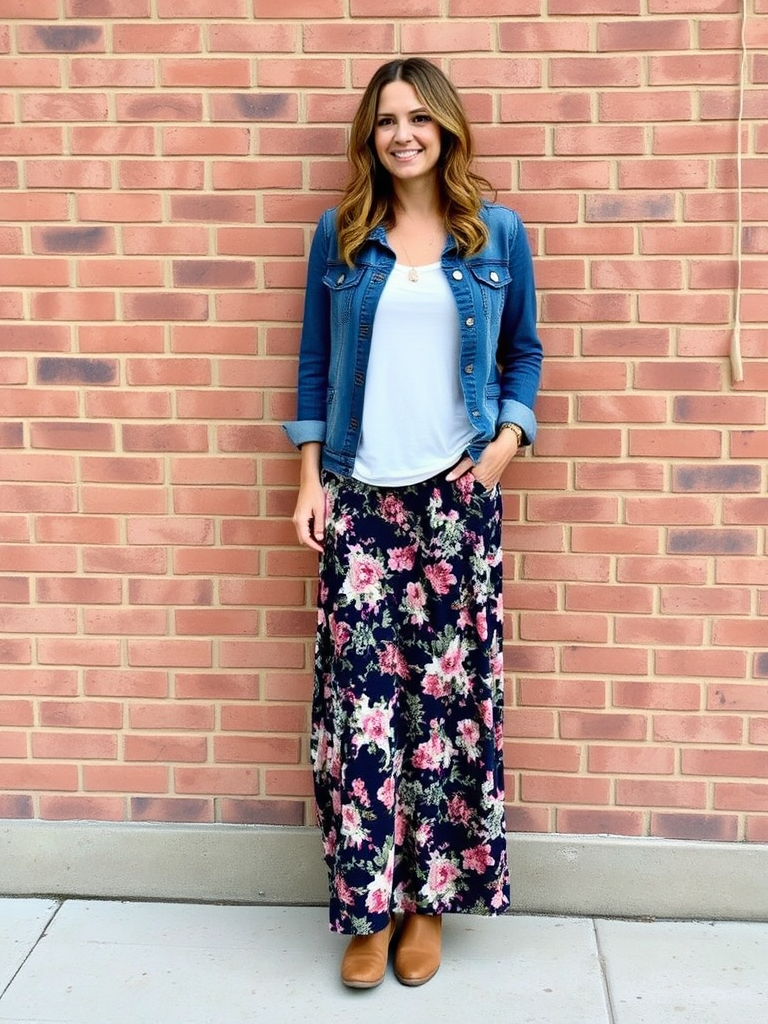 15. Denim Jacket and Maxi Skirt
