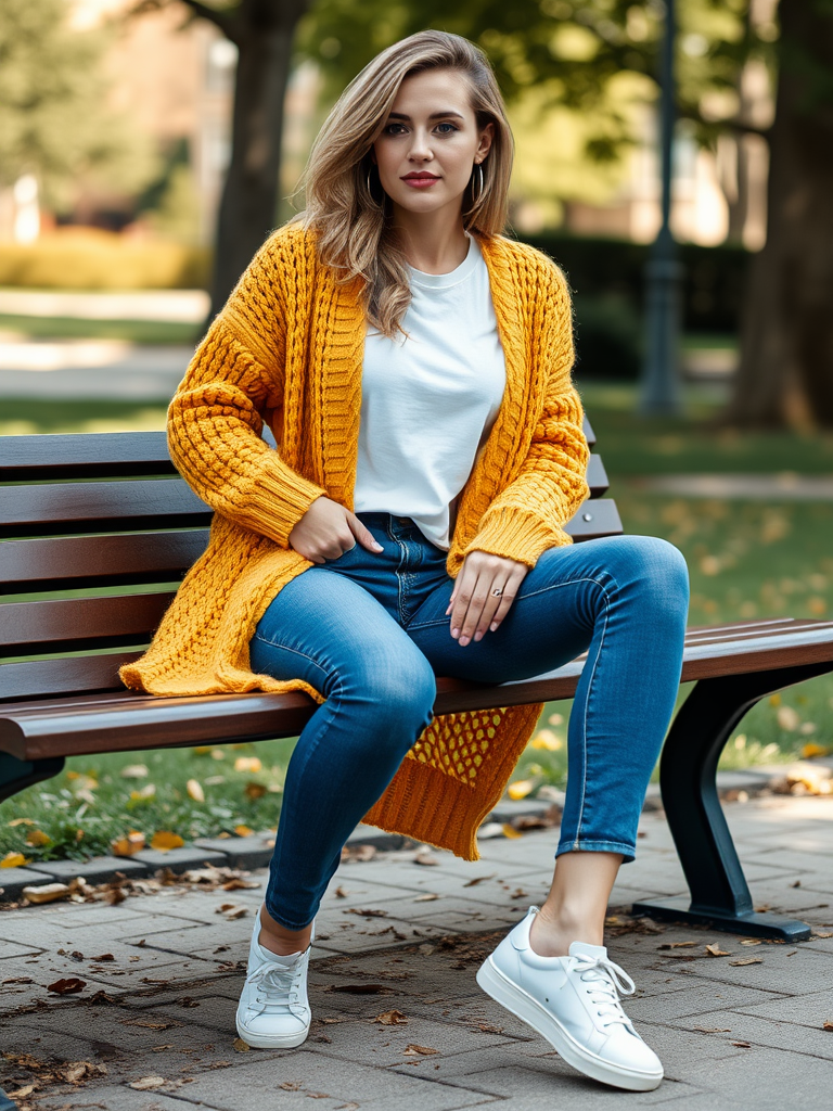 Chunky Knit Cardigan and Slim Jeans
