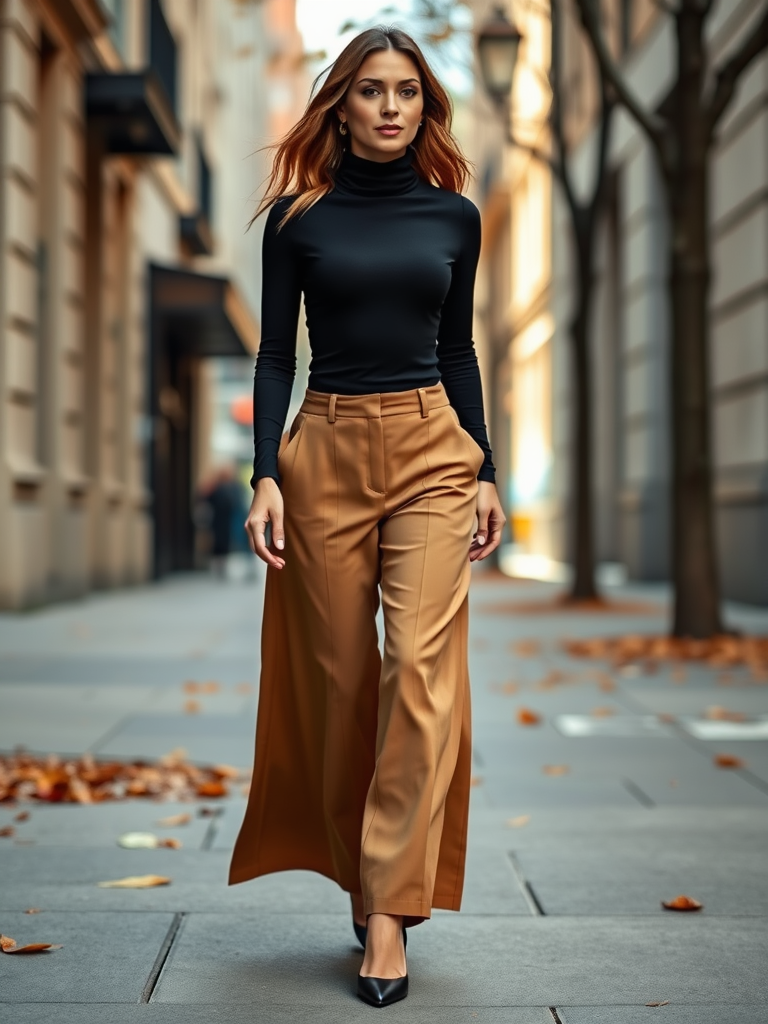 Turtleneck Bodysuit and Wide-Leg Pants
