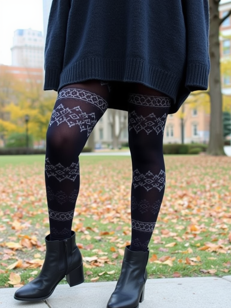 Graphic Tights with Oversized Sweater
