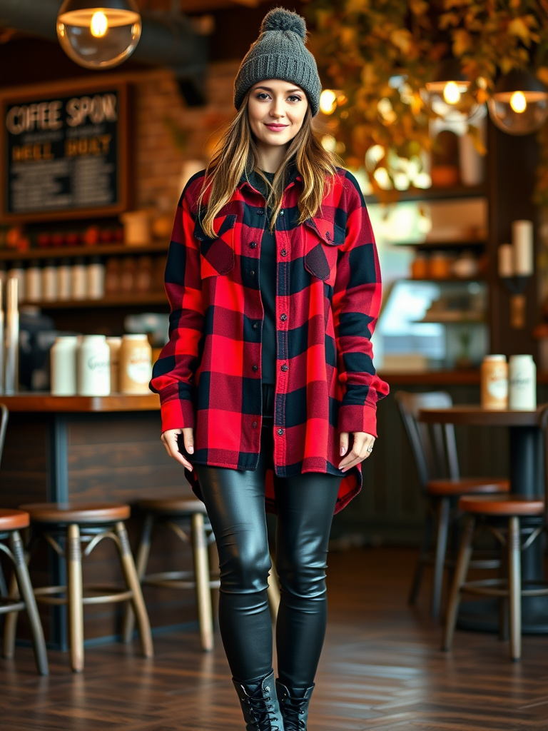 Oversized Flannel with Leather Leggings
