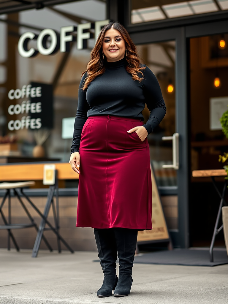 Turtleneck and Midi Skirt
