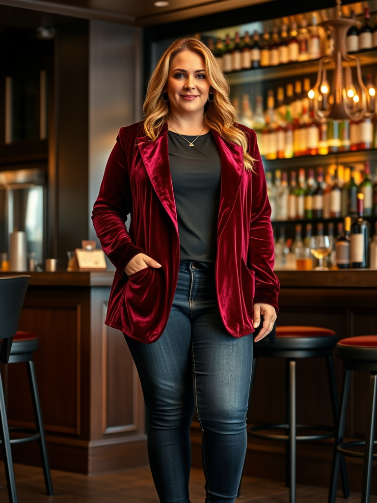 Velvet Blazer and Jeans