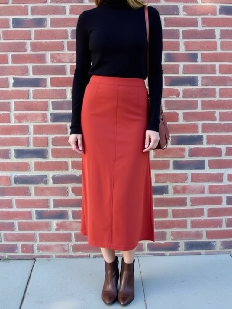 Midi Skirt and Turtleneck
