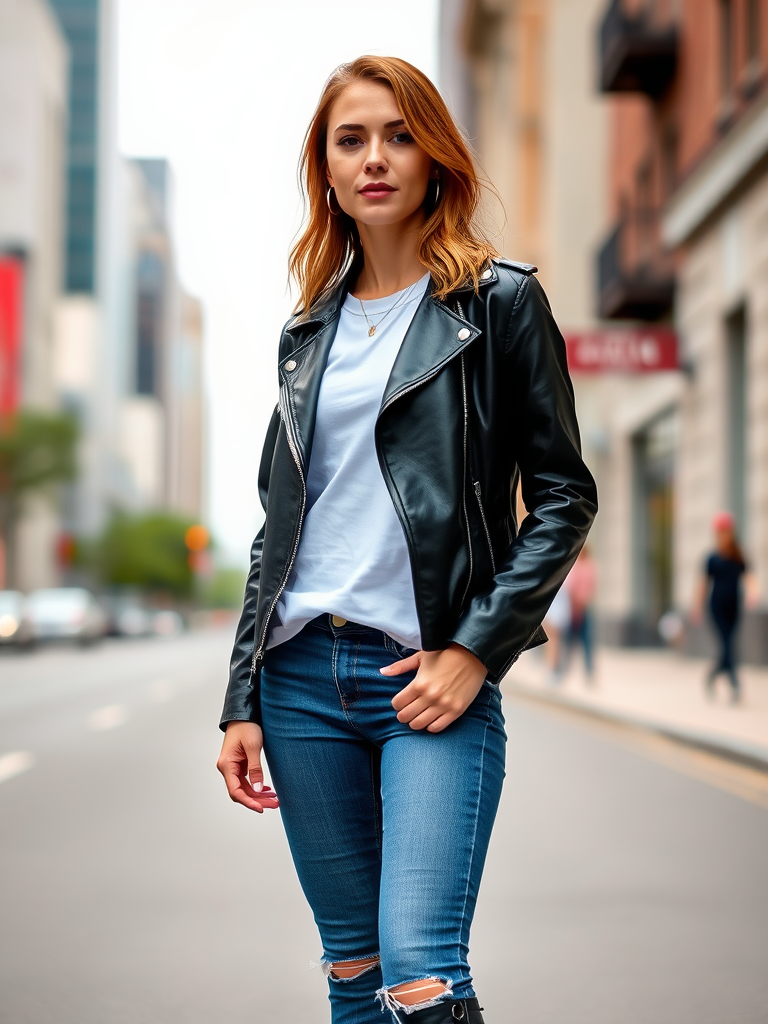 Leather Jacket and White Tee
