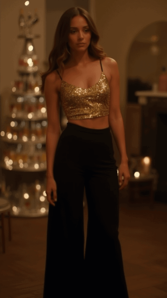 Sequin Top and Wide-Leg Trousers