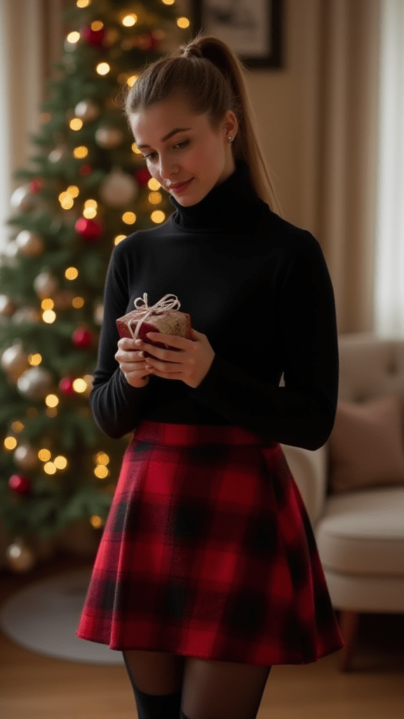 Plaid Mini Skirt and Turtleneck