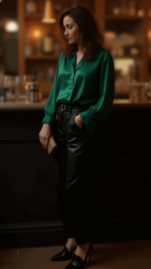 Leather Pants and Silk Blous