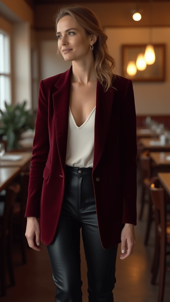 Velvet Blazer and Leather Pants